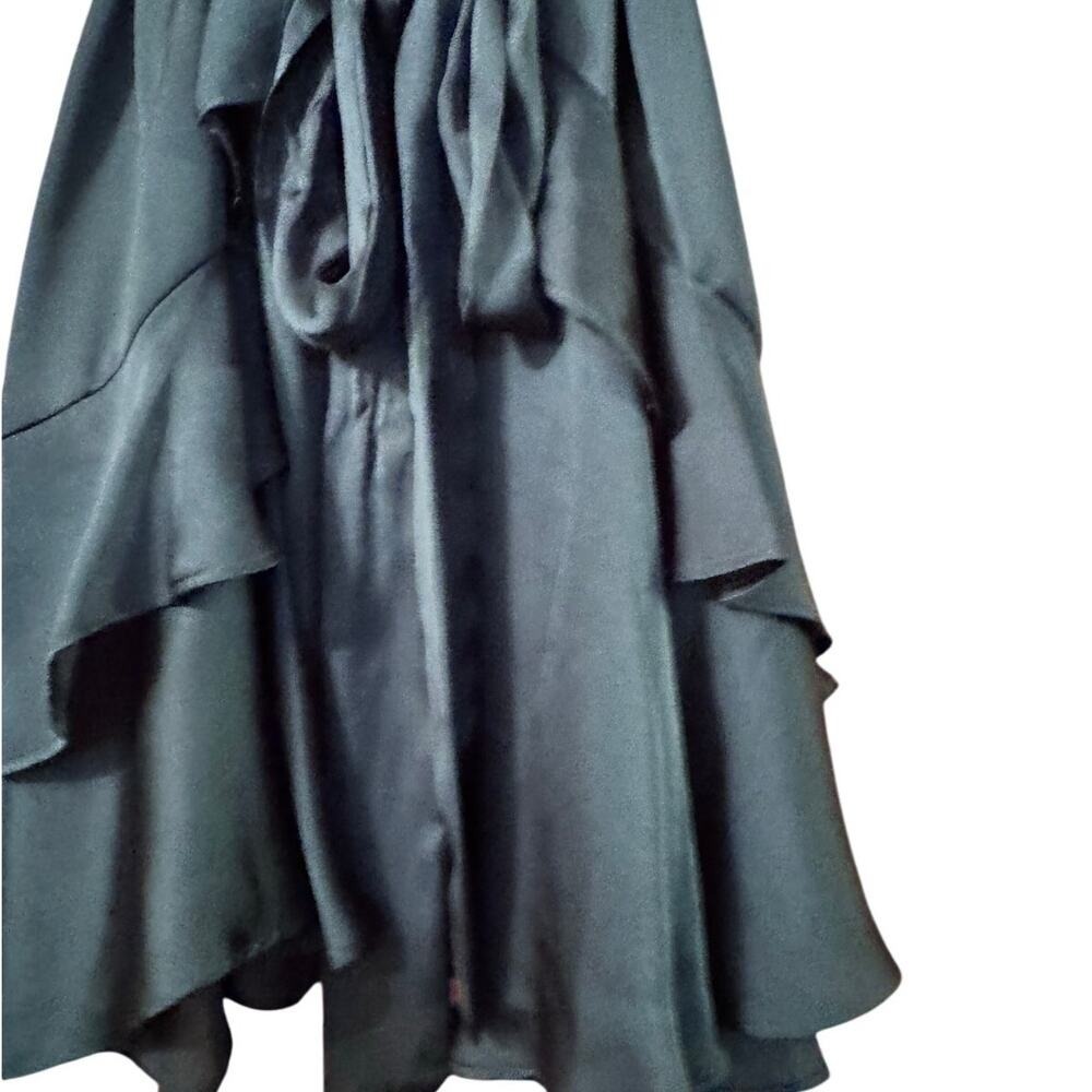 Altar'd State Satin Mini Dress XL Black Ruffle Tiered Wrap Cocktail Romantic - Picture 3 of 8
